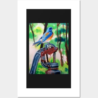 Eastern Bluebird On Rusty Pump Watercolor Print Posters and Art